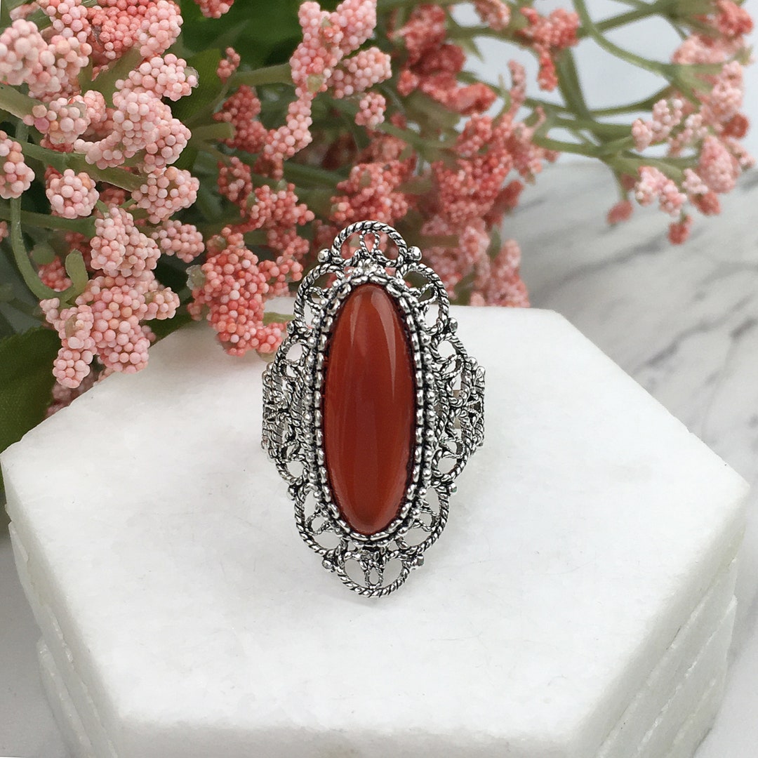 Silvershake 925 Sterling Silver Triquetra Celtic Knot Ring With Genuine Orange Carnelian Stone