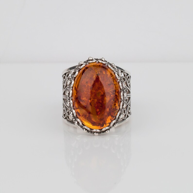 Amber & Sterling Bold Statement Ring 925 Silver Designer Etsy