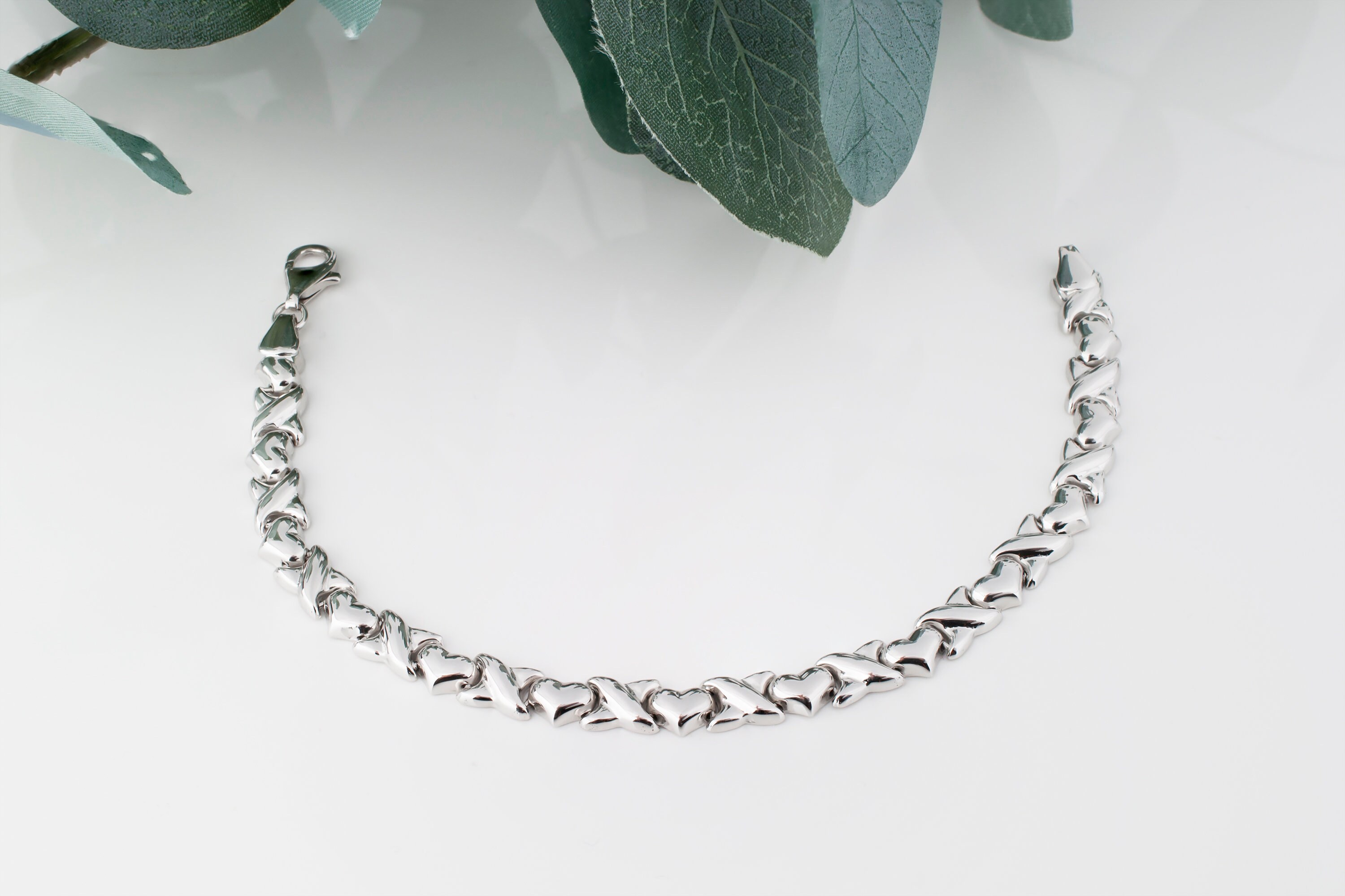 X and Heart Bracelet 925 Sterling Silver High Polish Heart Etsy