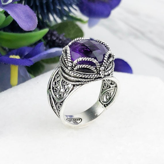 Natural Purple Amethyst Ring 925 Sterling Silver Genuine - Etsy