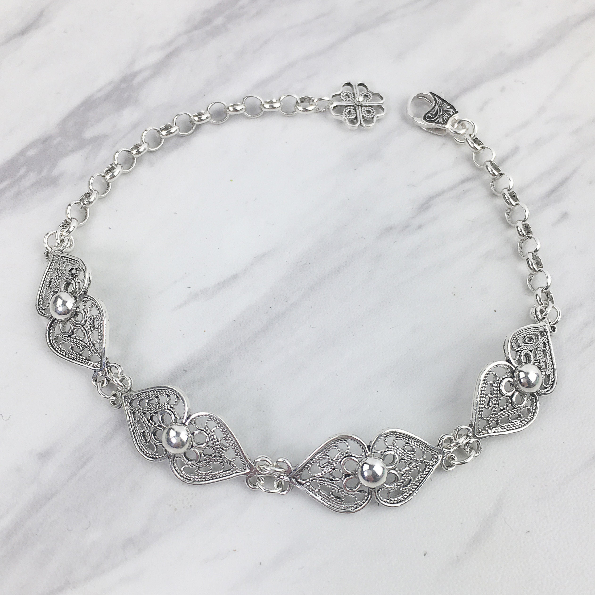 Heart to Heart Silver Bracelet Solid Sterling Silver Handmade