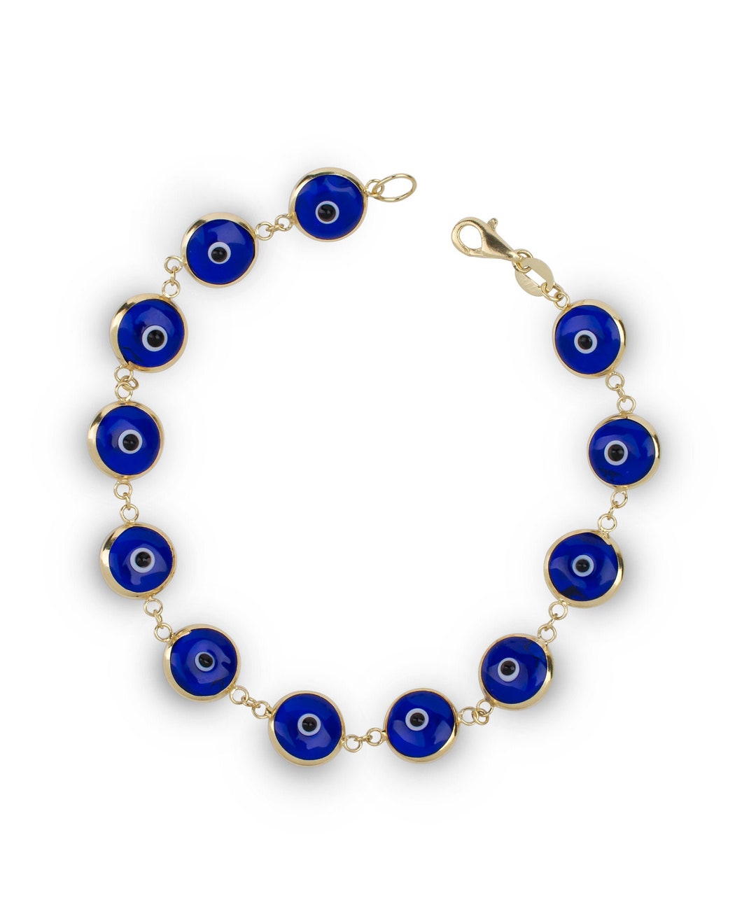 14K Solid Gold Evil Eye Bracelet,14k Solid Yellow Gold Navy Blue Evil