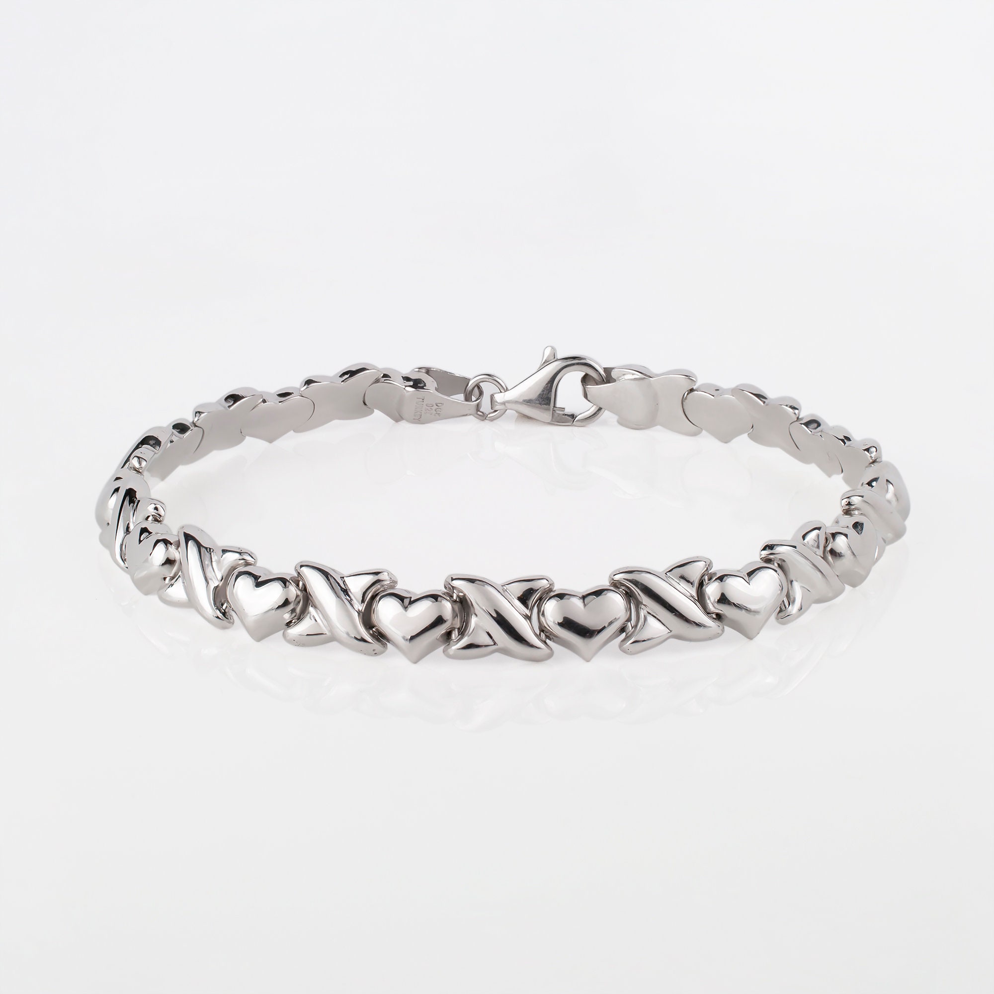 X and Heart Bracelet 925 Sterling Silver High Polish Heart Etsy