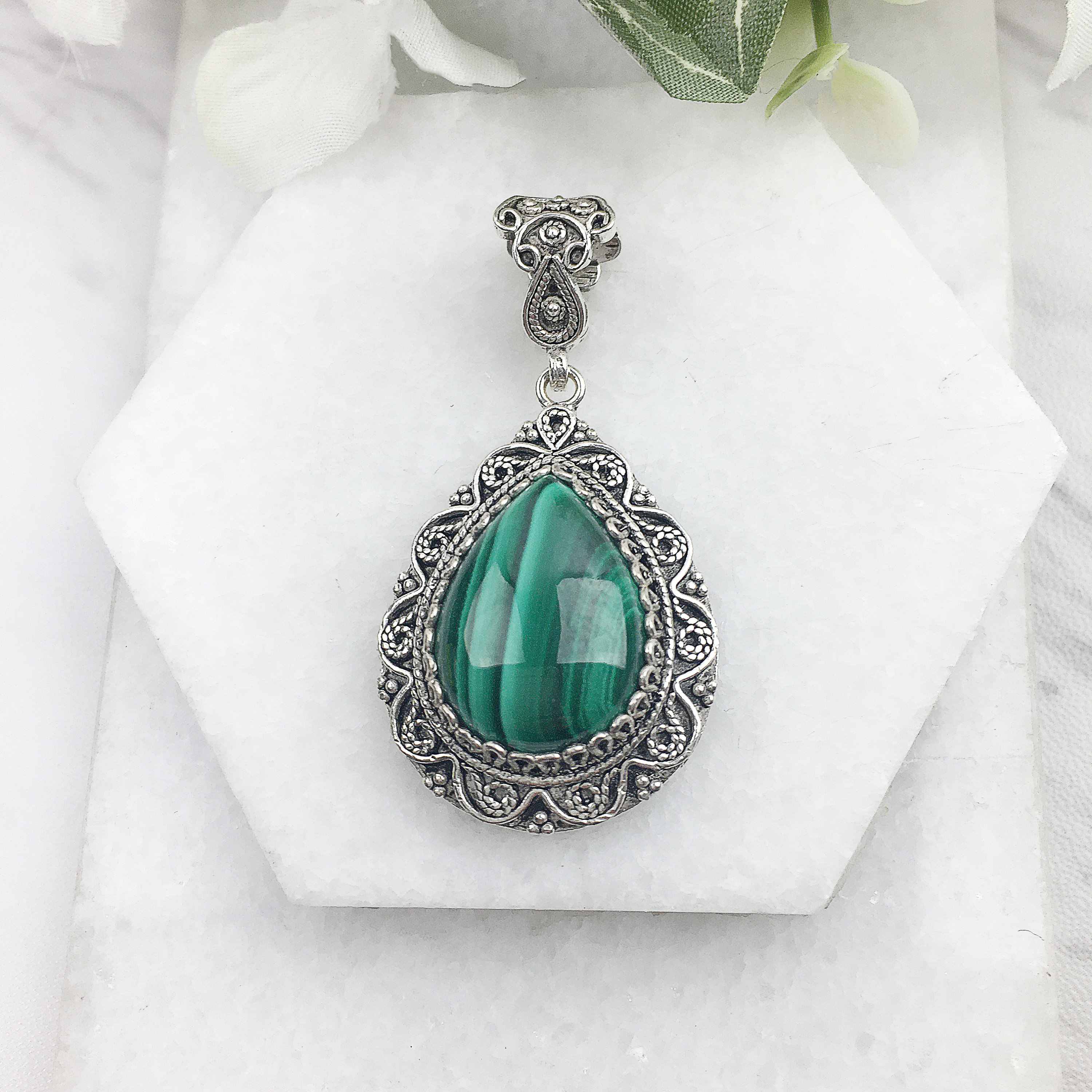 One of a Kind Malachite Silver Pendant,sterling Silver Natural Green  Malachite Gemstone Artisan Filigree Teardrop Pendant Women Jewelry Gift -  Etsy