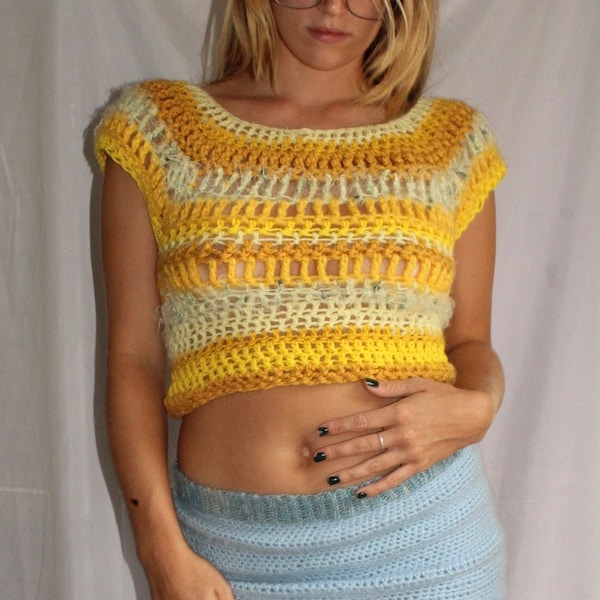 Yellow Scrap Yarn Crochet T-Shirt