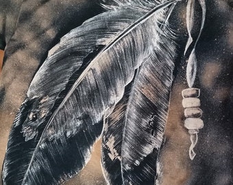 Double Eagle Feather Bleach Painted Shirts