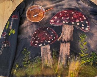 Amanita Muscaria Mushroom Shirt  • Hand-Painted with Bleach then Dye