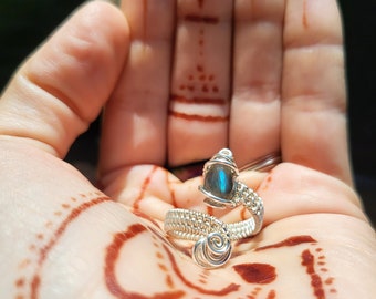 Custom Labradorite Sterling Silver Wire-wrapped Ring