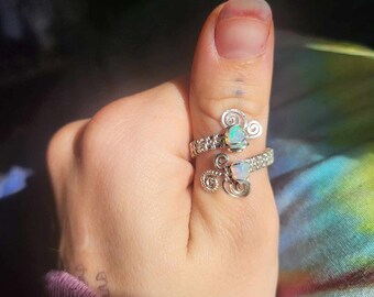 Custom  Double-Opal Sterling Silver Wire-wrapped Ring
