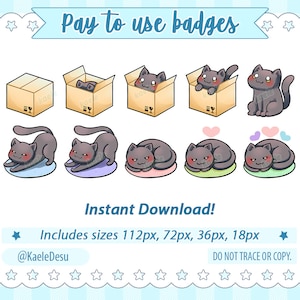 黒猫の Twitch バッジ | 灰色猫のビットバッジ | ストリーム サブ | 猫のサブバッジ | 猫バッジ | かわいい子猫 | ストリーマー向け Twitch グラフィック