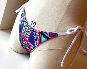 Geometric Cheeky Tie Bottom, Ready to Ship, Handmade Swimwear