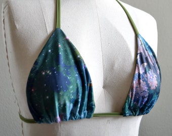 Floral Galaxy Print Triangle Swim Top, Choose Your Size Ready to Ship