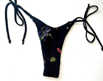 Hecate Botanical Tie Bottom, Thong or Cheeky Back, Ready to Ship, Handmade Swimwear