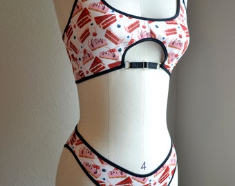 CAMPIONE DI VENDITA, Lasciali mangiare la torta, bralette e mutandine ritagliate, lingerie fatta a mano