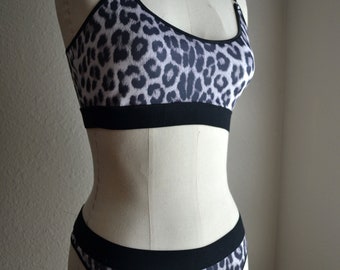 SAMPLE SALE, Cheetah Print Wide Elastic Bralette and Panty Set, Handmade Lingerie