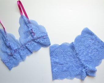 SAMPLE SALE Boho Crochet Lace Lynd Bralette and Boy Short Panty Set, Handmade Lingerie