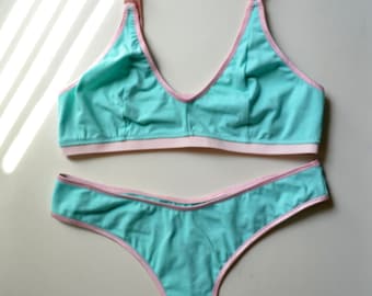 CAMPIONE DI VENDITA Bralette e slip in jersey di cotone Pastel Shane, lingerie fatta a mano