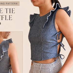 Side Tie Ruffle Top Sewing Pattern PDF | Adjustable Open Side Top | Linen Summer Top Pattern | Beginner Friendly Sewing Pattern | XS-XXL