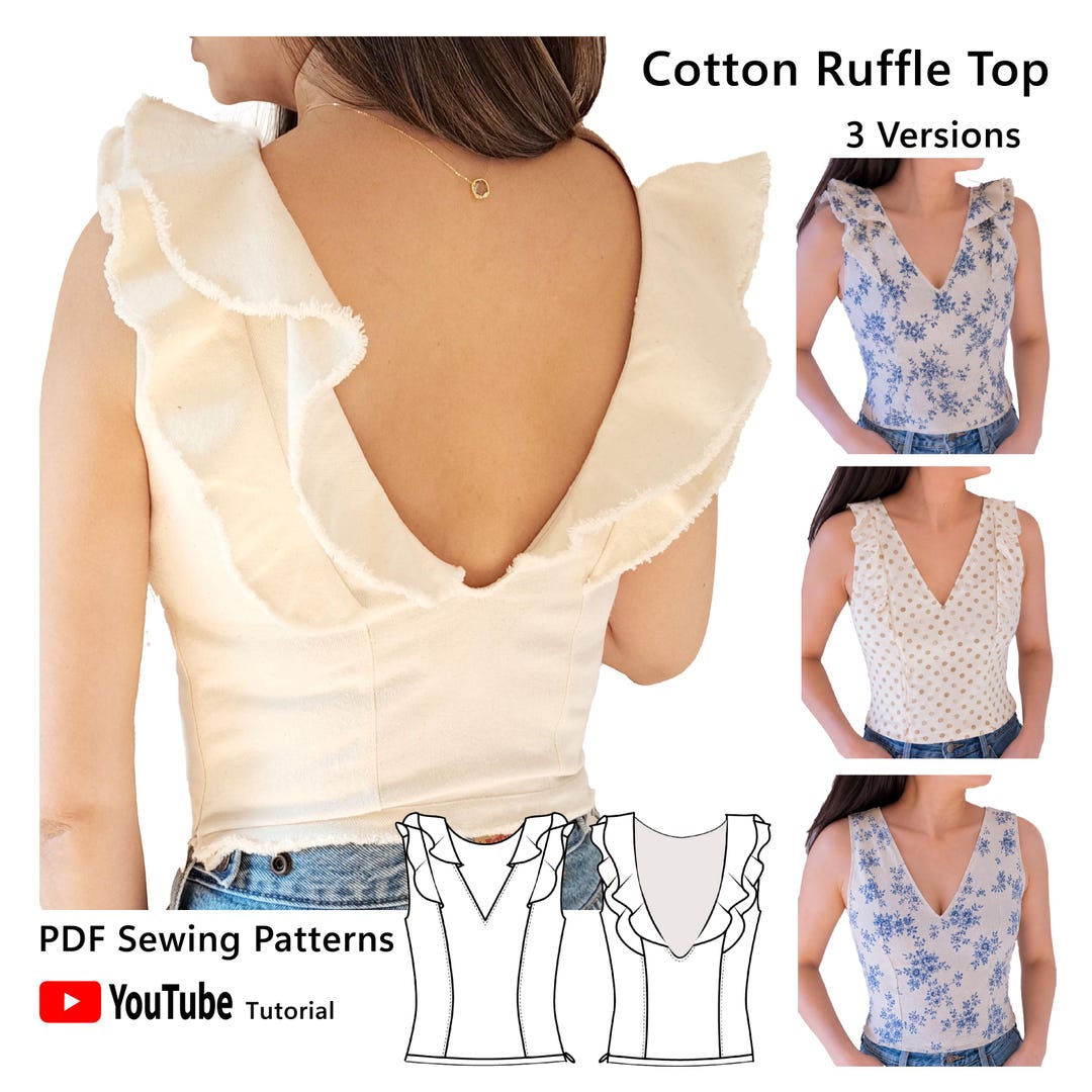Summer Denim Ruffle Top Pattern PDF, Raw Fringe Edge, Youtube Sewing ...