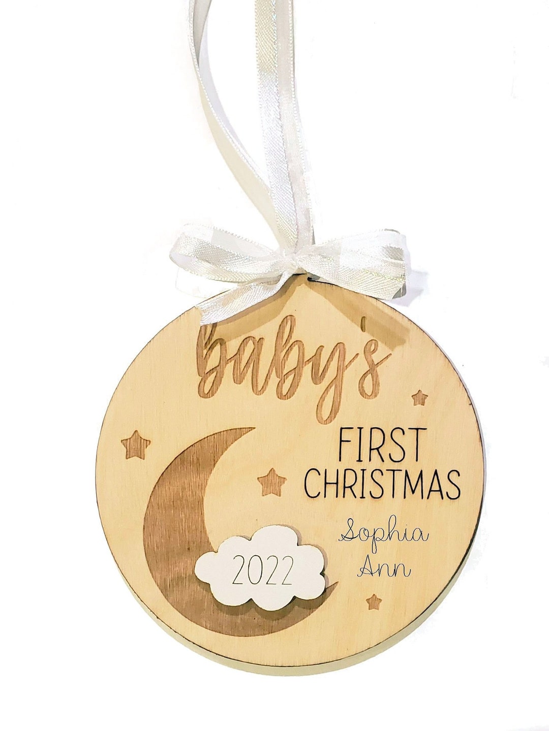 Baby's First Christmas Engraved Wood Ornament With Name Etsy