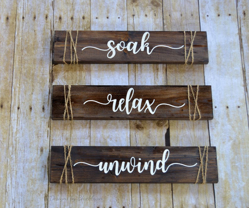Soak Relax Unwind Signs/ Bathroom Wall Decor / Set of 3 Wood Signs / Spa Sign / Rustic Wood Sign / Washroom Sign / Gift for Her image 1