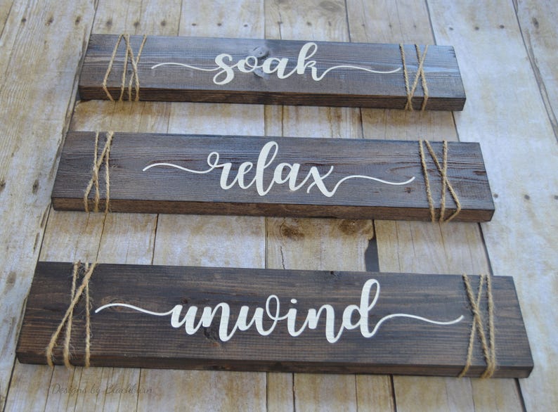 Soak Relax Unwind Signs/ Bathroom Wall Decor / Set of 3 Wood Signs / Spa Sign / Rustic Wood Sign / Washroom Sign / Gift for Her image 2