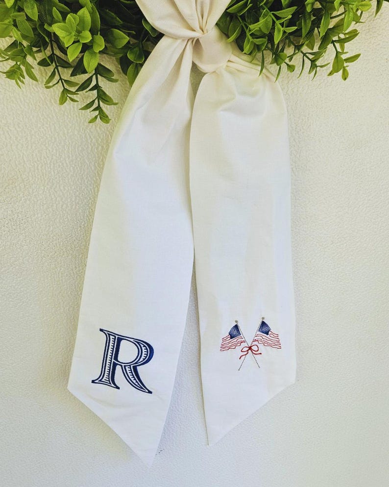 Summer Monogram Wreath Sash: Patriotic American Flag Door Decor, 4th of July