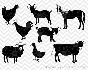 Barnyard Animal Clip Art, Farm Animal SVG, Barnyard Animal SVG, Farm SVG, Rooster svg, Goat svg, Duck svg, Sheep svg, Cow Clipart, Cow svg