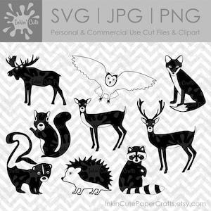 Clipart di bosco, gli animali della foresta SVG, Woodland animali SVG, Fox svg, foresta animali Clip Art, Moose svg, cervi in formato svg, Woodland SVG, gufo svg