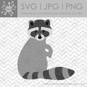 May include: A black and white illustration of a raccoon sitting with its tail curled behind it. The raccoon has a black mask around its eyes and a white nose.