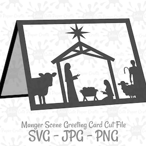 Nativity Scene Greeting Card SVG, Christmas Card SVG, Nativity SVG Files, Nativity Card svg, Manger Scene Christmas Card template, Bible svg