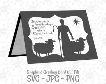Shepherd Silhouette Christmas Card SVG, Luke 2 11 SVG, Greeting Card Template, Christmas SVG, Shepherd svg, Luke 2 svg, Nativity svg