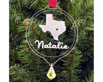 Texas Christmas Ornament, Custom Ornament, Stocking Stuffer, Gifts under 20