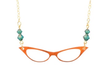 Retro Cat Eye Eyeglasses Necklace: Acrylic Reader Gift, Graduation Gift