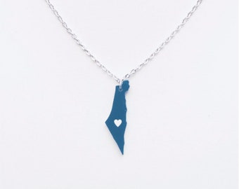 Israel Necklace with Heart: Laser Cut Acrylic Jewish Jewelry, Graduation Gift