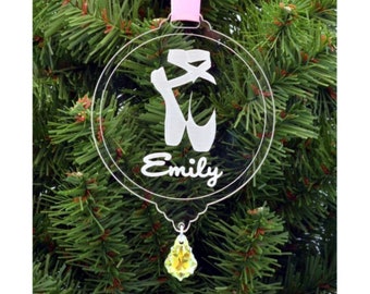 Personalized Pointe Shoes Ornament: Acrylic Ballet Slippers with Crystal, Stocking Stuffer