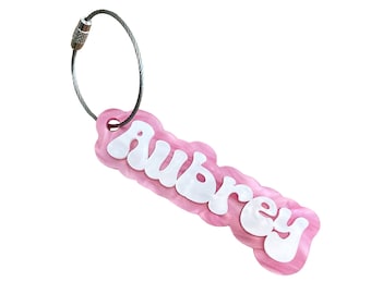 Retro Personalized Acrylic Bag Tag, Backpack Name Keychain, Groovy Font, 3D Name Tag, Personalized Acrylic Name Tag, Beach Bag Tag