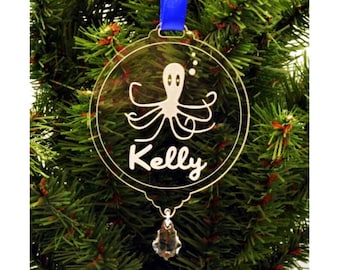 Octopus Christmas Ornament, Personalized Ornament, Stocking Stuffer, Gifts under 20