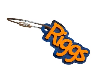 Personalized Acrylic Name Keychain, Orange and Blue Marble Bag Tag, Graduation Gift