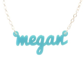 Small Custom Acrylic Script Name Necklace, Handmade Gift, 1/2 Inch Height, Graduation Gift