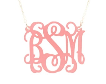 Vine Monogram Acrylic Necklace: Personalized Initial Pendant, 1.5 Inch, Graduation Gift