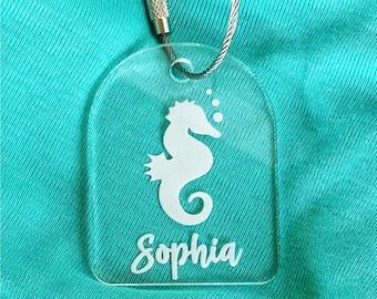 Personalized Seahorse Tag, Diaper Bag, Backpack, Name Tag, Graduation Gift