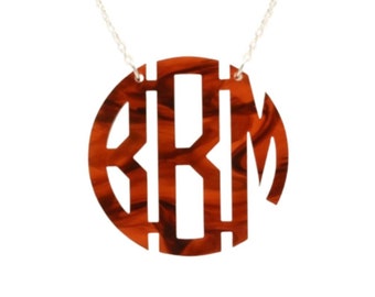 Large 1.75 Inch Acrylic Monogram Necklace, Circle Monogram Necklace, Custom Necklace, Personalized Jewelry, Mother's Day Gift