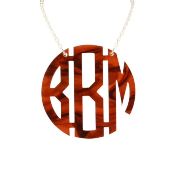 Large 1.75 Inch Acrylic Monogram Necklace, Circle Monogram Necklace, Custom Necklace, Personalized Jewelry, Mother's Day Gift