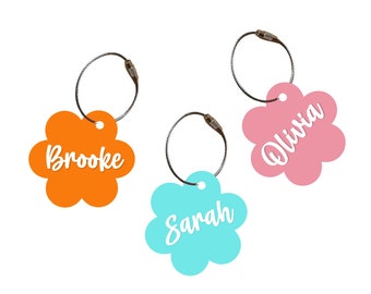 Daisy Bag Tag: Personalized Acrylic Keychain, Kids Name Tag, Beach Bag Tag