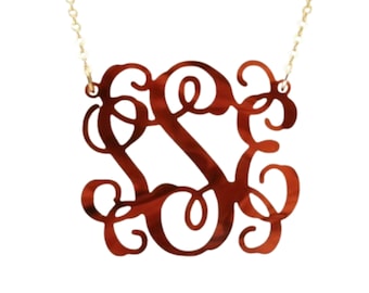 Custom Vine Monogram Acrylic Necklace, Personalized Script Jewelry (1.75 Inch), Graduation Gift