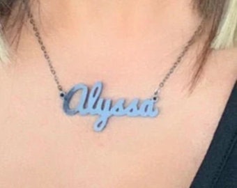 Large Acrylic Name Necklace: Custom Script Nameplate, 3/4 Inch Height, Graduation Gift
