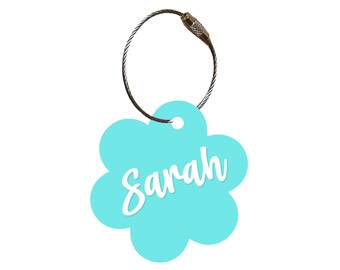 Personalized Turquoise Daisy Bag Tag, Acrylic Keychain, Graduation Gift