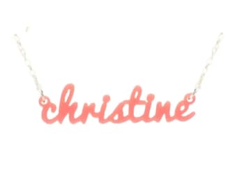Small Custom Acrylic Name Necklace: Personalized Script Jewelry, 1/2 Inch Height, Graduation Gift
