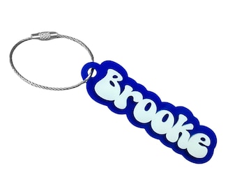 Retro Personalized Bag Tag, Backpack Name Keychain, Groovy Font, 3D Name Tag, Personalized Acrylic Name Tag, Water Bottle Tag